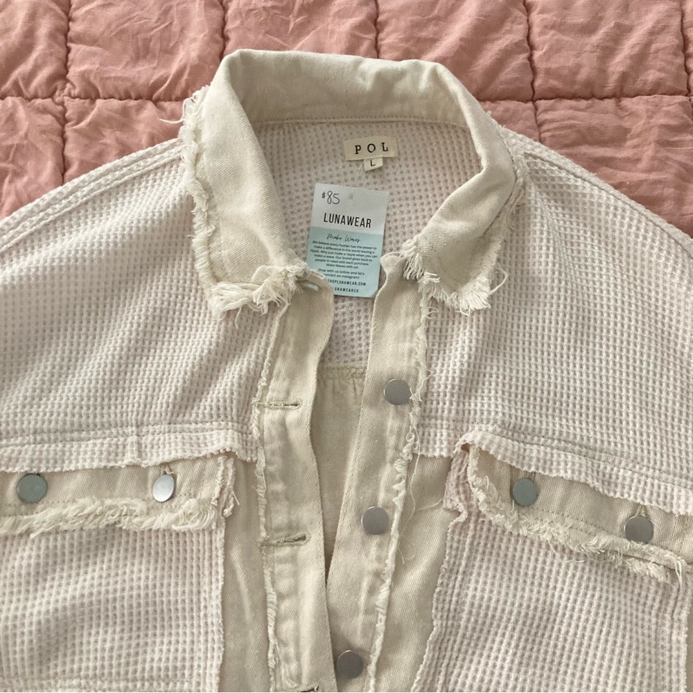 Distressed Frayed Boho Oversized Cream Jacket - Picture 4 of 9